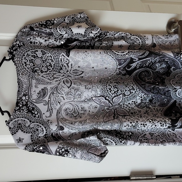 Studio 1940 18/20 short sleeve top/blouse black white with sparkle grey beads - Picture 7 of 9